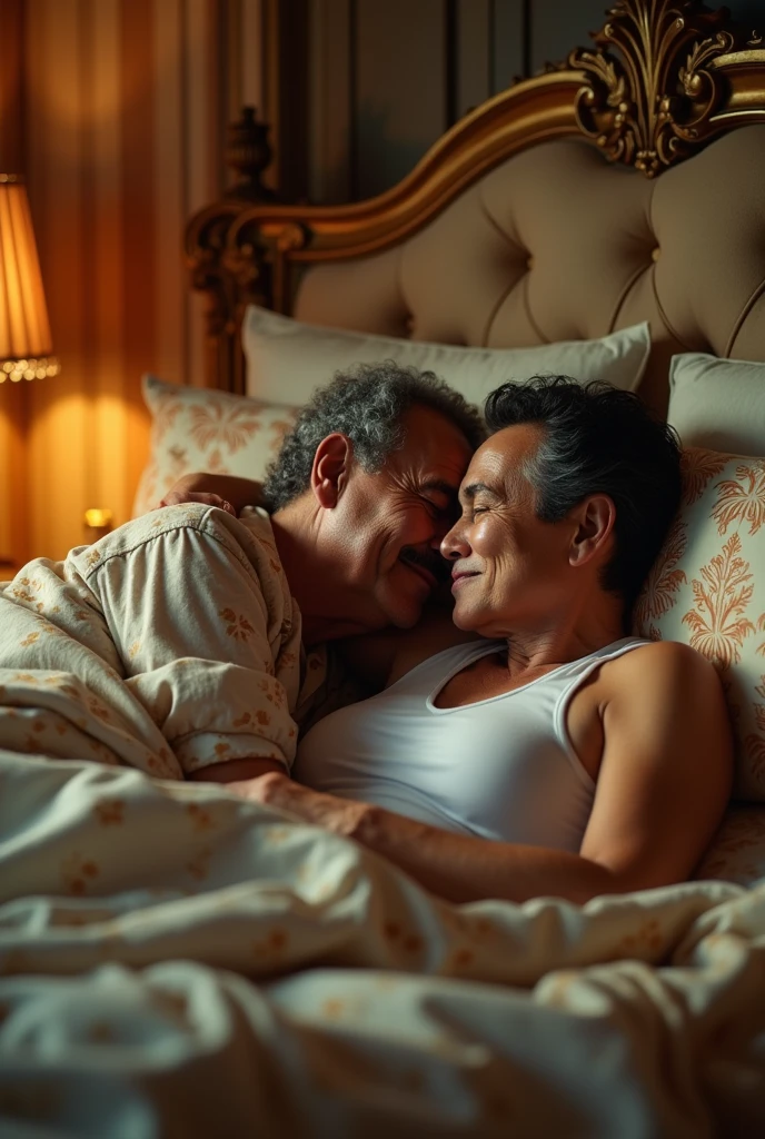 President Lula and former President Bolsonaro are dating, with Lula blushing naked in a bed with Bolsonaro also naked, with his head in President Lula's pelvis