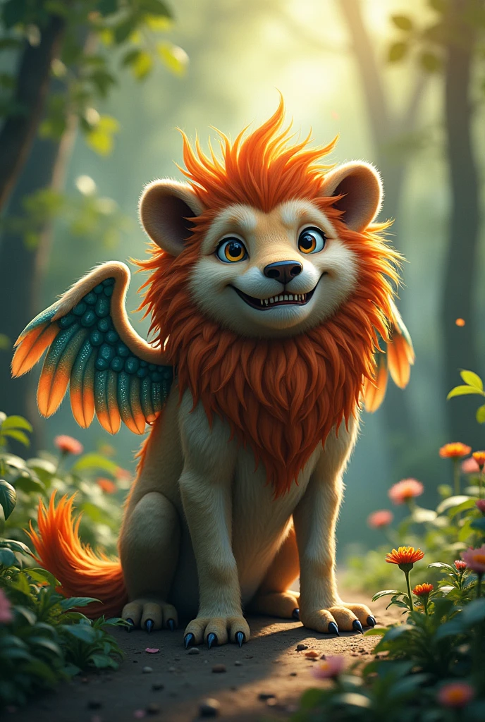 create a mixture of the animals: hedgehog (feature: Spines) , lab (feature: snout, ears) , lion (feature: Mane, Baring teeth), Greifadler (feature: Schnabel, eyes, wing, Claws) and poison frog (feature: eyes, Skin color, tongue)
Binde die featuree mit ein!
you should be able to recognize each animal
!!!present it like this, that I can simply trace it!!!