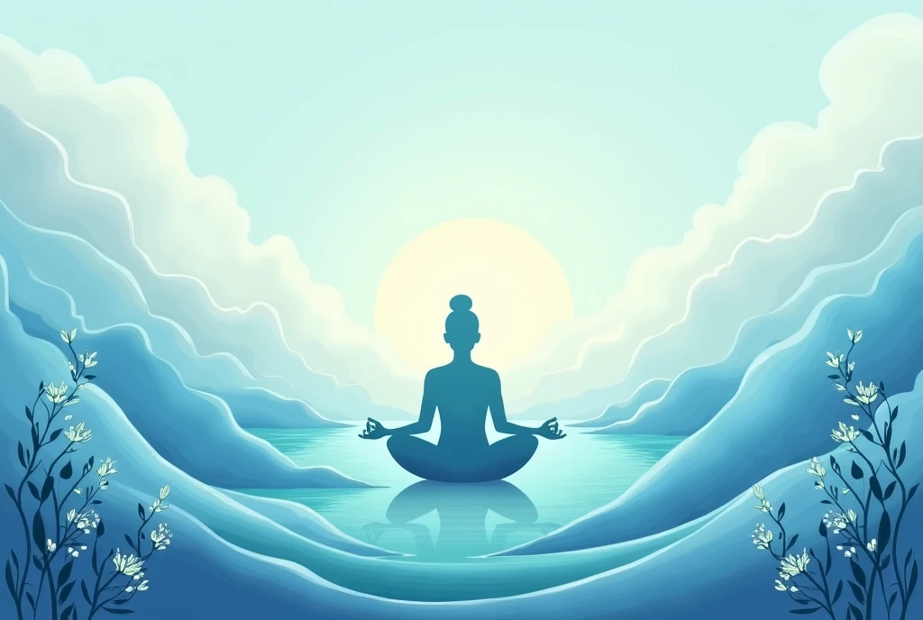banner illustration drawing sophrology, blue tone, green
