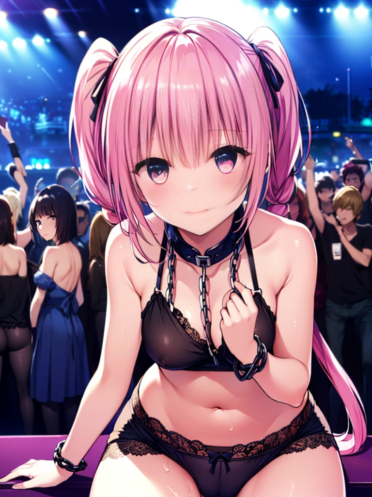 Very beautiful girl, See through,Beautiful and fair、Beautiful Skin、Glowing Skin, bright, Refreshing and gentle look, Perfect beautiful face、Beautiful shiny bangs, Small breasts,Lace dress,See through,(((女性のためのsexyな透明なパンティー,Hola,seamless,Low waist,Plain,Quick-drying underwear,sexy))),(To look directly at the crotch.),(Tea-colored hair with a pink ribbon and twin tails:1.23),(((ベルトとストラップ付きのFor women下着セット,Metal Chain,sexyなランジェリー,4 Piece Set,Porn Wear,Nightclub Temptation,For women))),