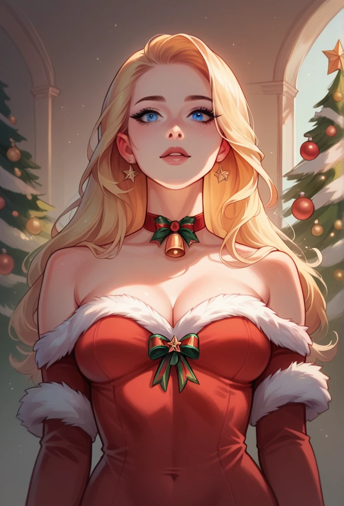 Realistic photo of a beautiful elegant lady, wearing a sexy grinch Christmas outfit, very sexy medium breasts, blue eyes, ultra-realistic blonde hair, Christmas atmosphere, anywhere, in any position