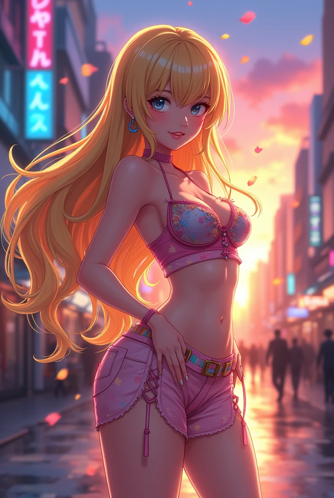 Creat a Anime waifu with BIG TITS getting blond hair 