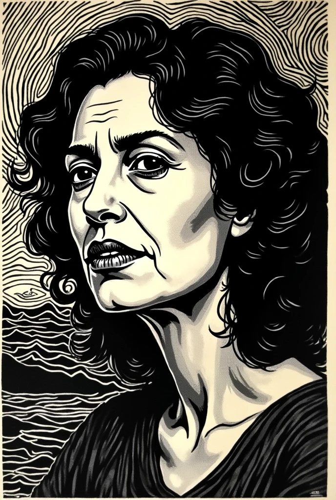 Create a woodcut of Clarisse Lispector
