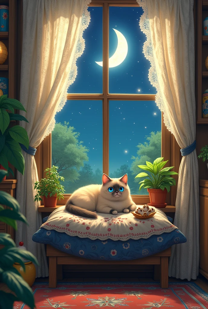 Beautiful room Midnight Ragdoll Cat Ghibli style