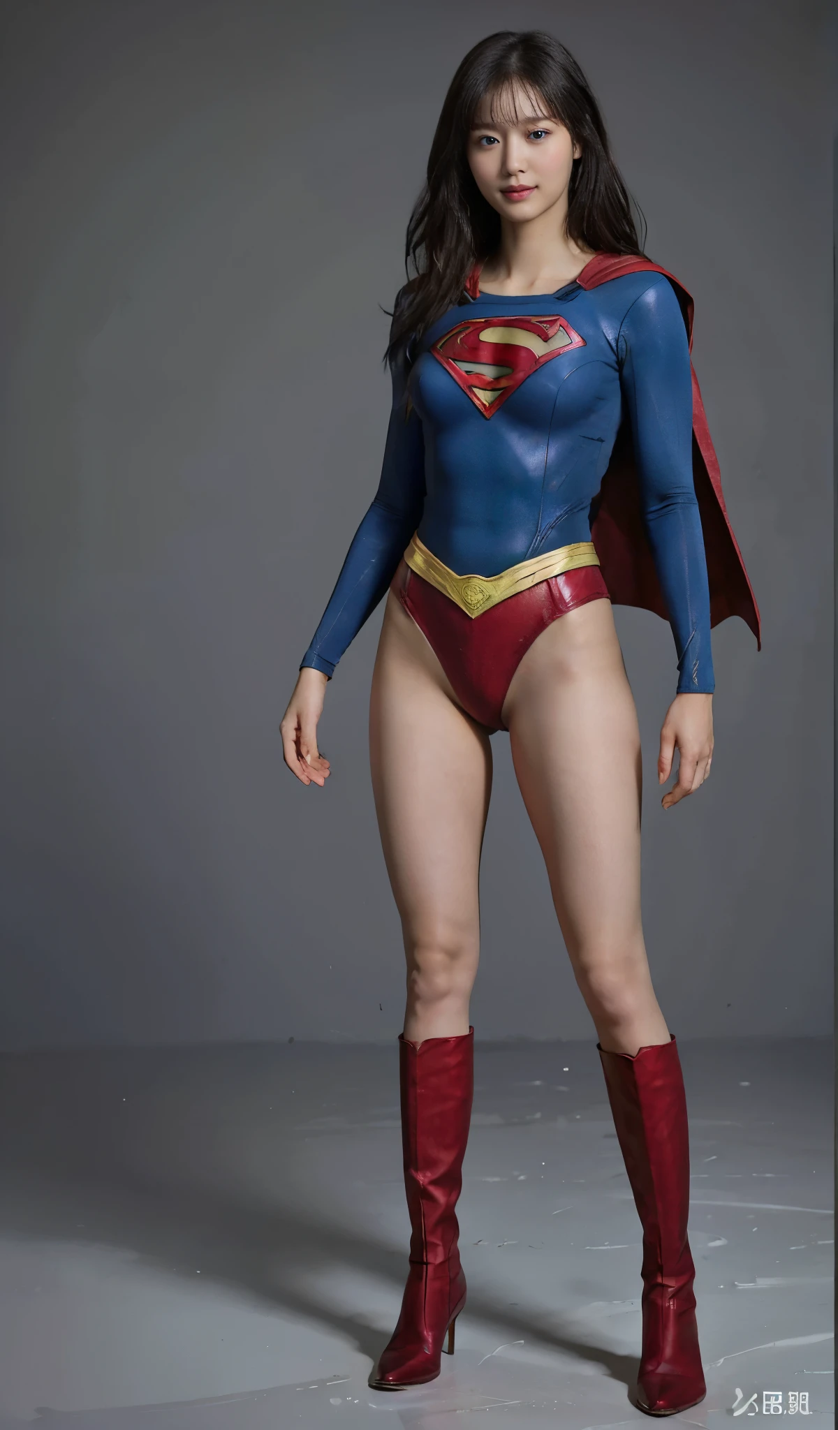 No background、(((Beautiful legs in black tights.)))、(((Legally express the beauty of your smile)))、((((Make the most of your original images)))、(((Supergirl Costume)))、(((Beautiful Hair)))、(((suffering)))、(((Please wear black tights....、Wear red boots)))、((Best image quality、8k))、((Highest quality、8k、masterpiece:1.3))、(((Preserve background )))、Sharp focus:1.2、Beautiful woman with perfect figure:1.4、Slim Abs:1.2、Wet body:1.5、Highly detailed face and skin texture、8k