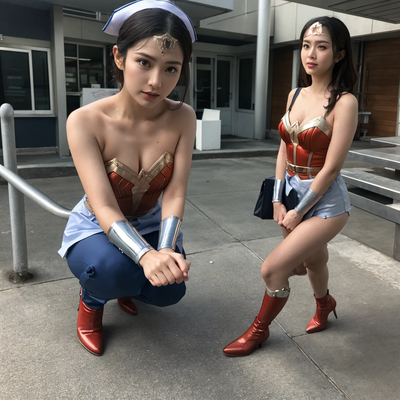 The path to change、Wonder Woman transforms into a female nurse、Wonder Woman's costume smoothly changes into a nurse outfit、In the hospital、