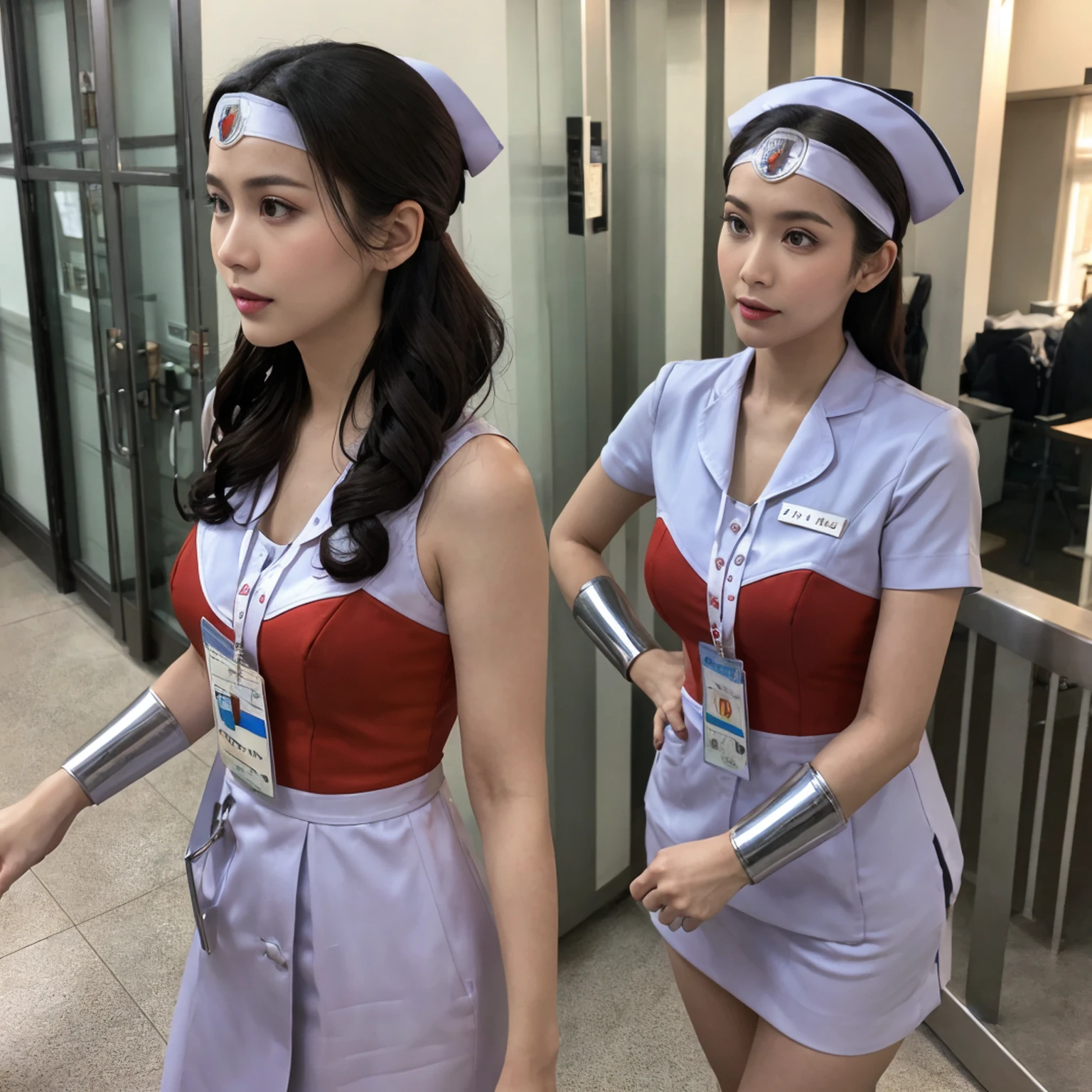 The path to change、Wonder Woman transforms into a female nurse、Wonder Woman&#39;s costume smoothly changes into a nurse outfit、In the hospital、
