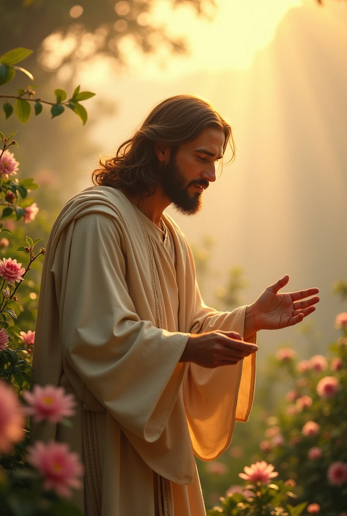 Jesus closer speaking and pointing with fingers of his hands