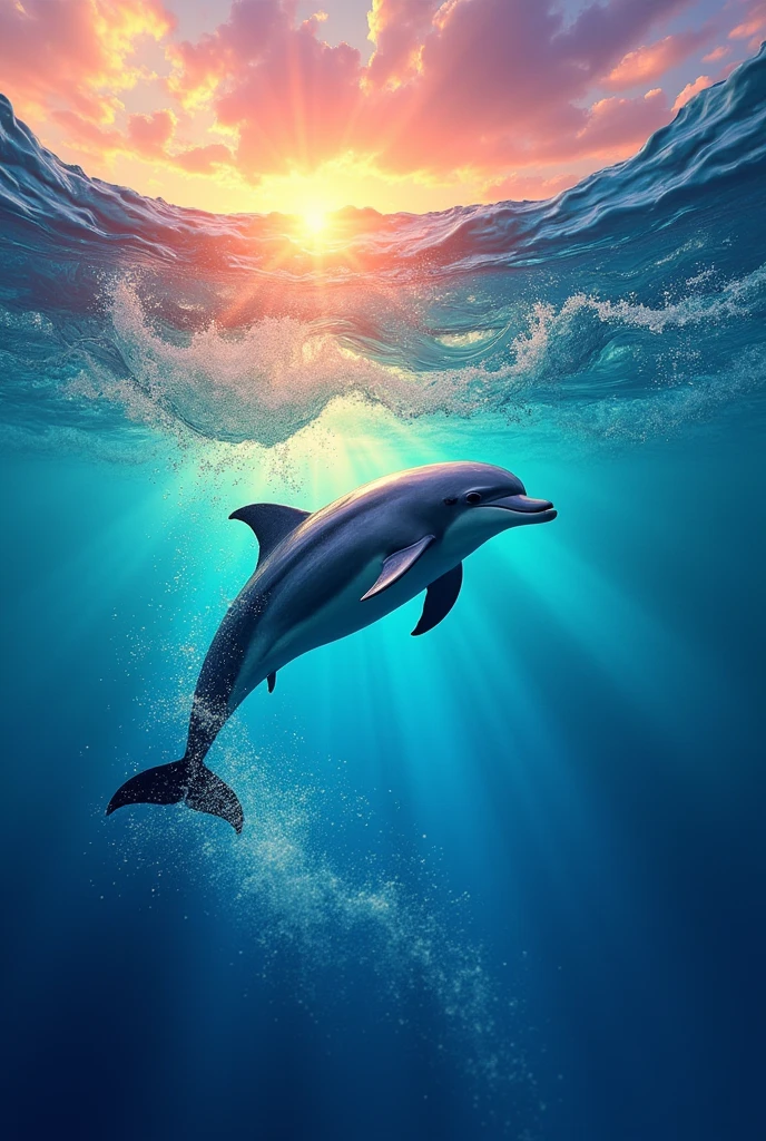 Dolphin in a rainbow sea