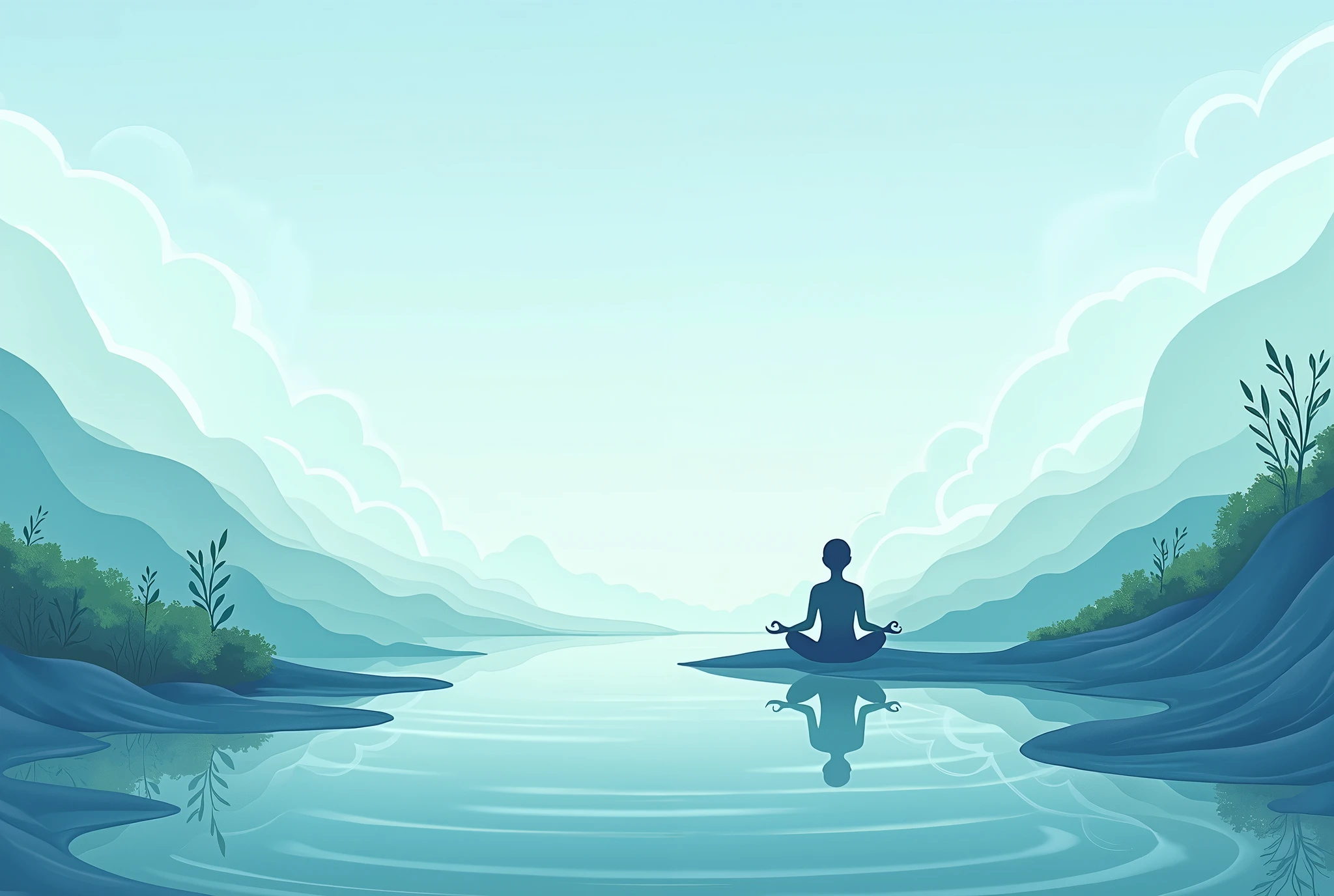banner illustration drawing sophrology, blue tone, green