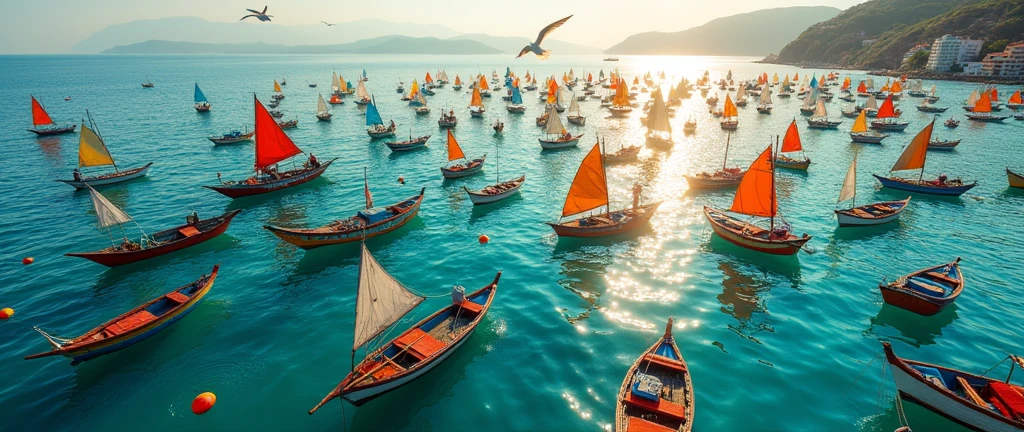 Hundreds of small boats in a sea