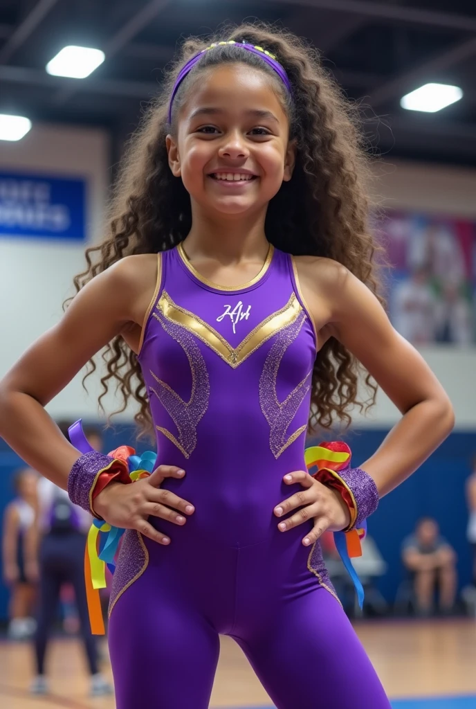I created one with purple gym clothes, gold and white and holding ribbons