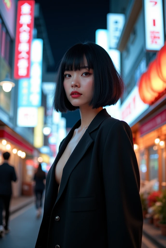 Black hair bob big breasted woman Japanese