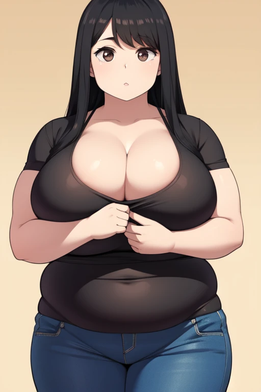 Plump year 21 big breasts black hair brown eyes chubby longer hair big breast