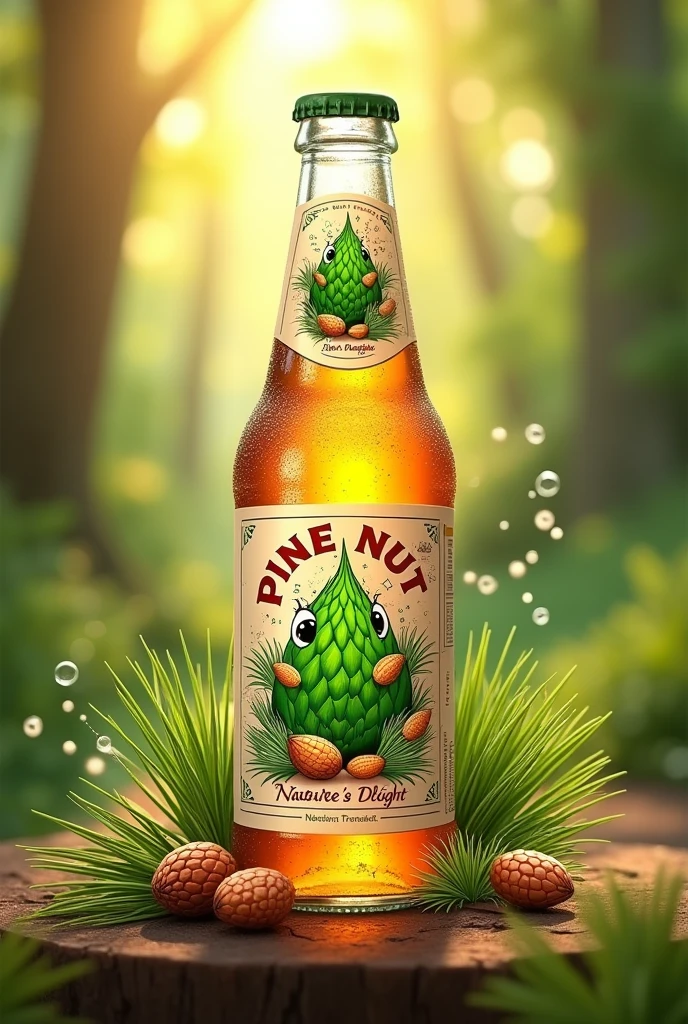 Create a Pine Nut Soda Brand with an Image and Slogan 