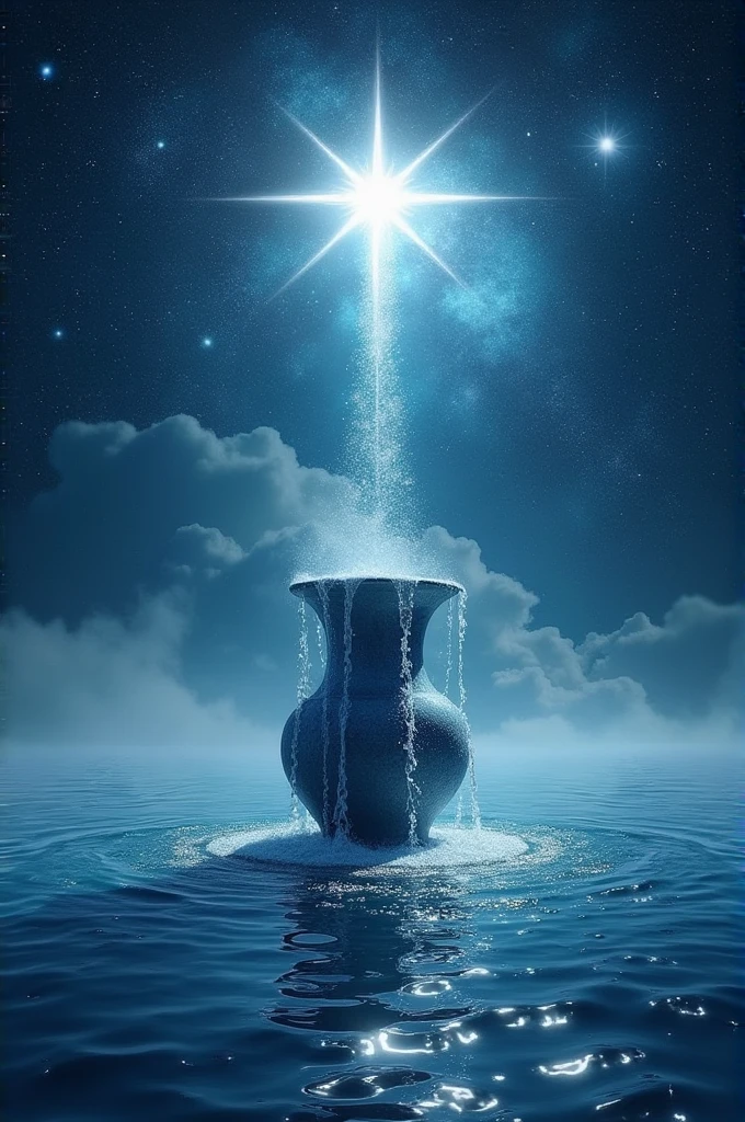 In the sky a great star contemplates the vase of Aquarius that pours its waters over the wonderful and vast sea