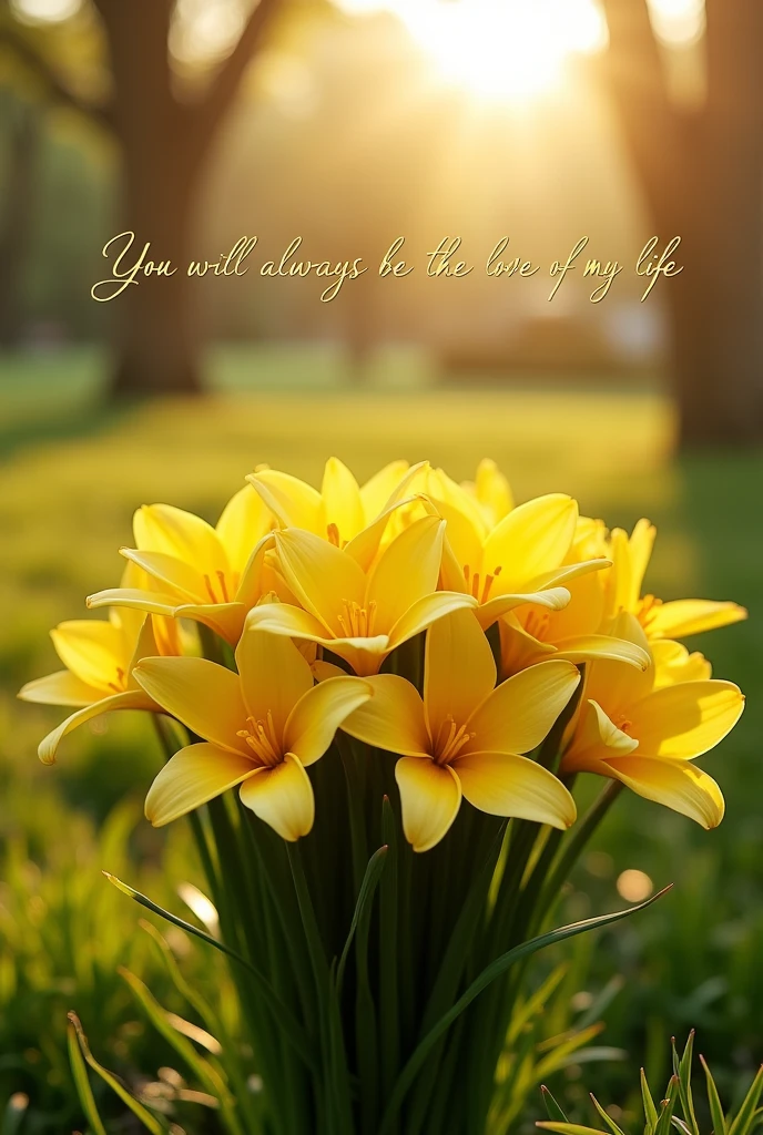 Here is a nice detail of yellow flowers to give to the girl I love and that in the photo has the phrase you will always be the love of my life