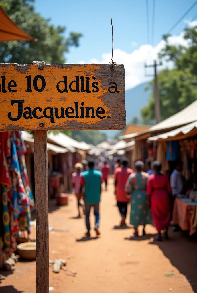 A community in Ethiopia with a sign that says "Dale 10 dlls a Jacqueline