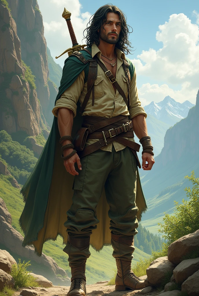 Kael is a character who exudes charisma and mystery, reflecting its intrepid nature and secret-filled past. He has a striking presence, with long dark hair that falls lightly over her shoulders, framing a well-defined face with strong features. Their eyes, deep green, are like windows to your emotions, always shining with an intense glow that reveals both her courage and a shadow of sadness, sign of all that hides.
Kael is of average height., but his athletic build and the confident way he moves make him seem bigger. He dresses in practical clothes, suitable for an adventurer — a shirt made of lightweight, durable fabric, short sleeves and a leather vest that, despite being worn out, seems to give him an air of dexterity. Your pants are firm, allowing freedom of movement, and your boots, worn but well cared for, are perfect for tackling the rough terrain of your journey.
Among your belongings, Kael carries a curved sword, of gleaming blade, hanging on the side, that not only serves as protection, but it also symbolizes your determination to fight for what you believe in.. An ancient amulet, a talisman that belonged to his family, hangs around your neck, serving as a constant reminder of its origins and the responsibilities it carries.
In addition to his physical appearance, the aura that surrounds Kael is fascinating. He has a calm and self-confident manner., that makes people around you feel at ease, but there is a certain mystery in his blunt smile — he is able to charm, but also to cover up their true intentions. His presence brings both comfort and uneasiness to Aria., which makes her question whether she should trust him completely as her journey progresses.
It soon becomes apparent that Kael has a past entwined with pain and challenges.. Although your bravery shines in moments of struggle, there is a weight on your shoulders, as if the choices you made in the past follow you every step you take