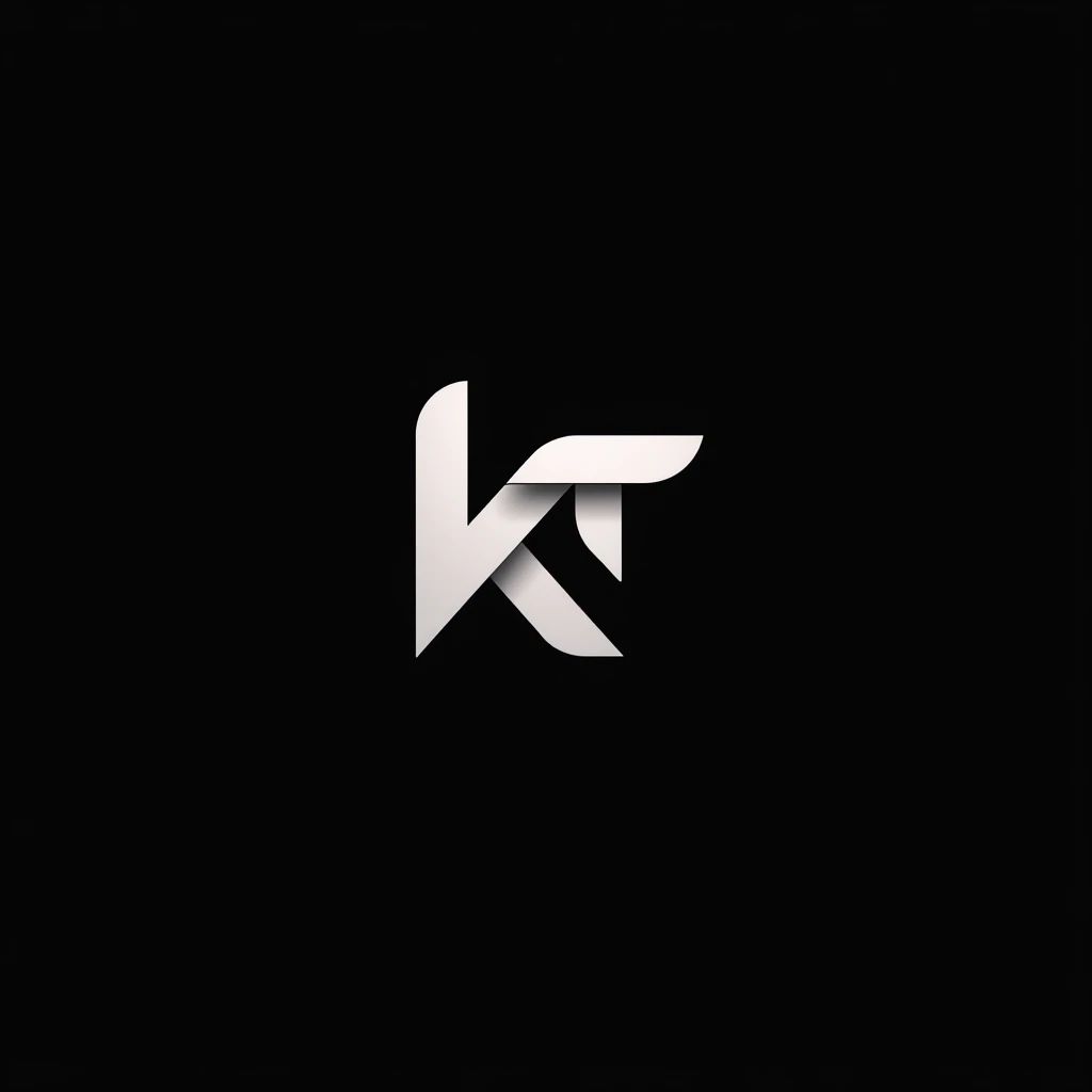 A stylish logo for a football app, black and white, black background, simple but stylish, no color gradients, featuring ALL of the letters "k", "b", and"t" - all three letters in one logo