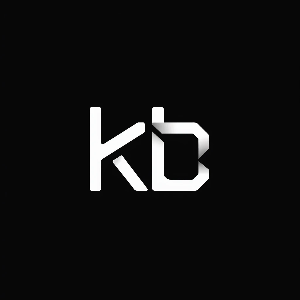 A stylish logo for a football app, black and white, black background, simple but stylish, no color gradients, featuring ALL of the letters "k", "b", and"t" - all three letters in one logo