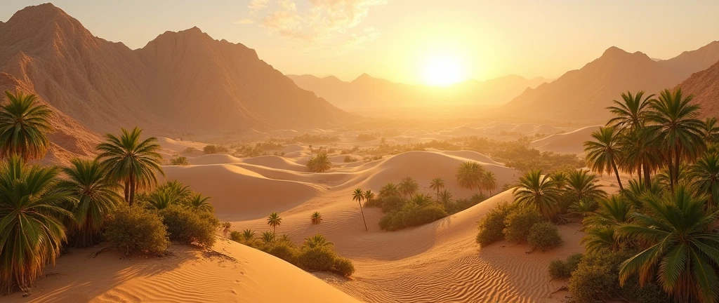 Large tropical desert sand mountains with tropical trees and sand hills, large ones 