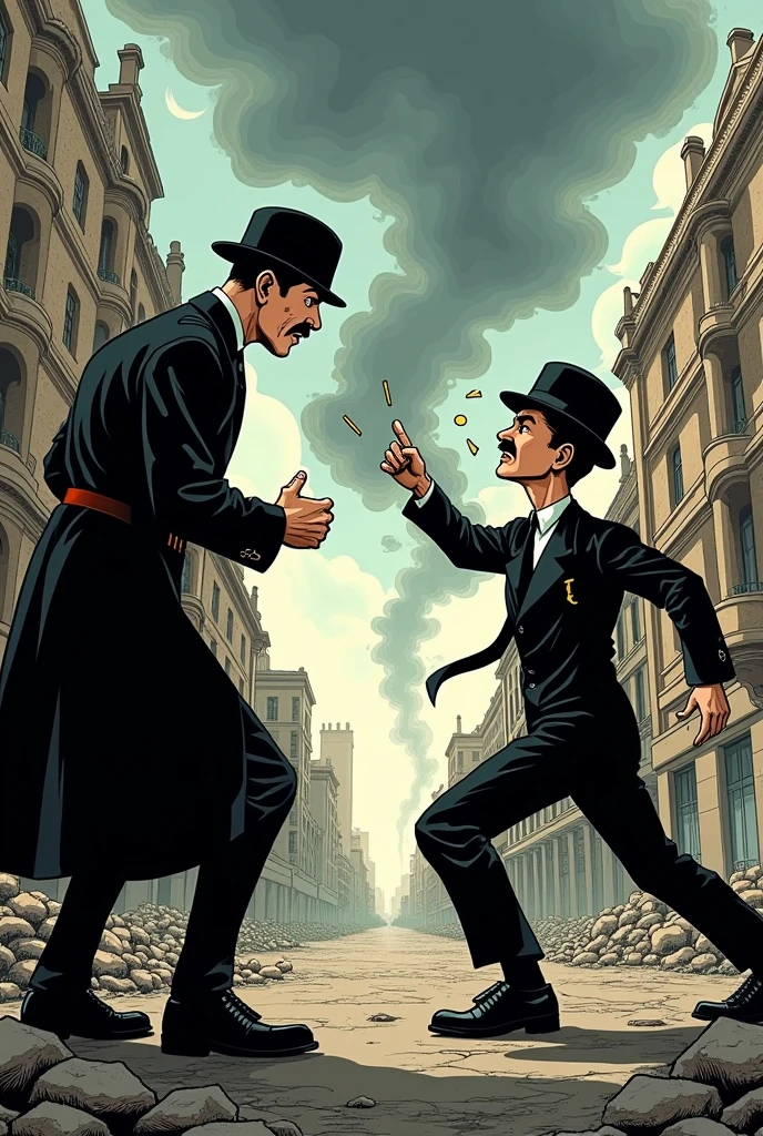 comic of charles chaplin fighting adolf hitler, manga style