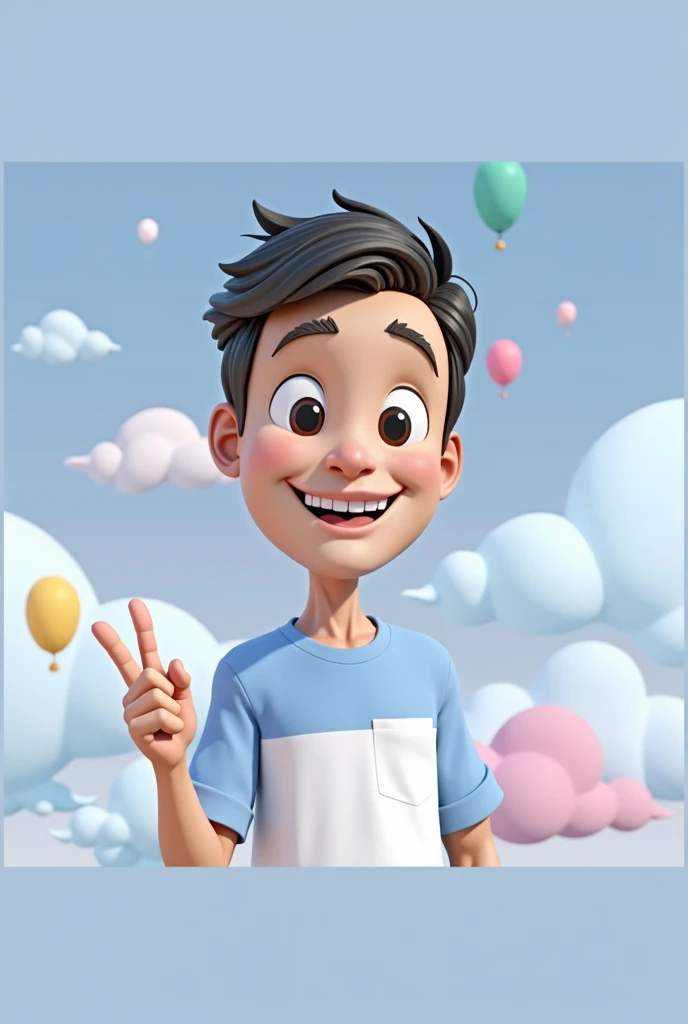 Cartoon character of a man blue shirt, an animated character, stylized character, animation style rendering, 3d stylized, smiling and making a nice hand sign