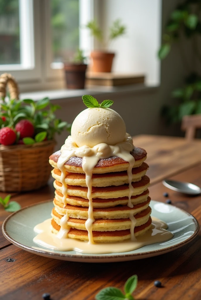 Japan soufle pancake of ice cream nomad style
The ice cream melting
Une soufle pancake big