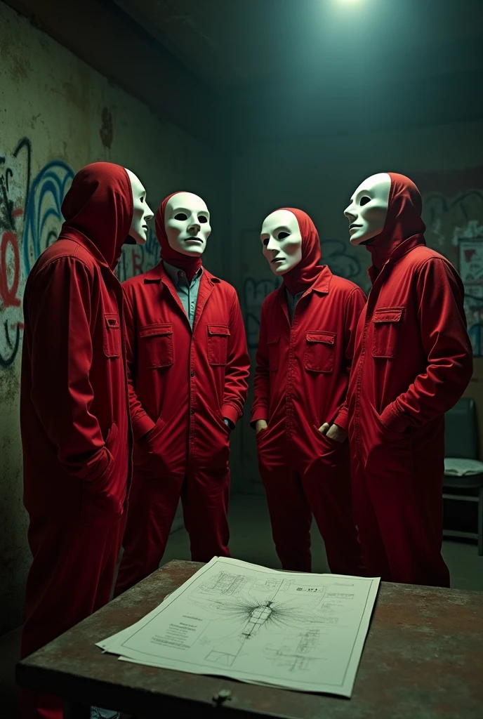 Characters from the Netflix series La Casa de Papel wearing masks
