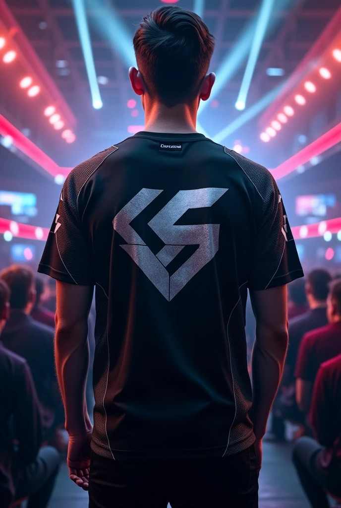 create a shirt for an e-sports team in black and gray colors