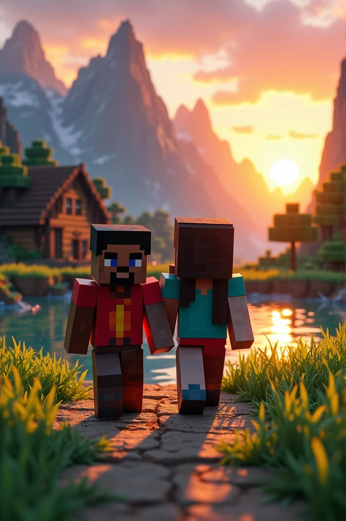 Create a gamer image of a black couple in Minecraft