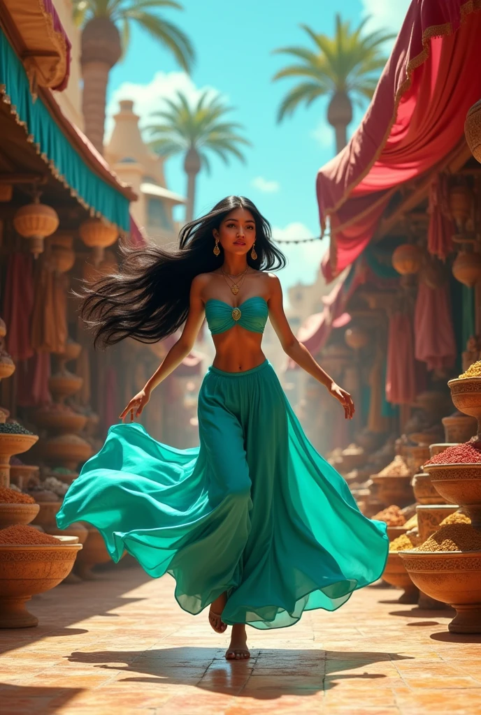 Stunning Princess Jasmine, photo in 8k, in action, cinematic.