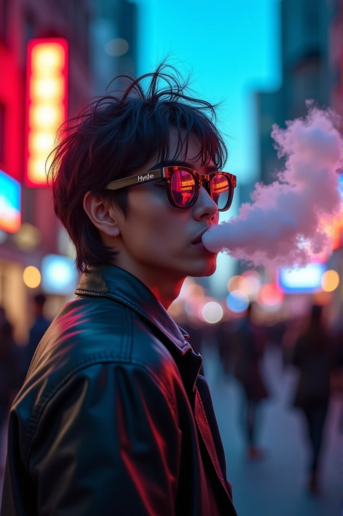 Create an image of a person smoking a hyde brand vape