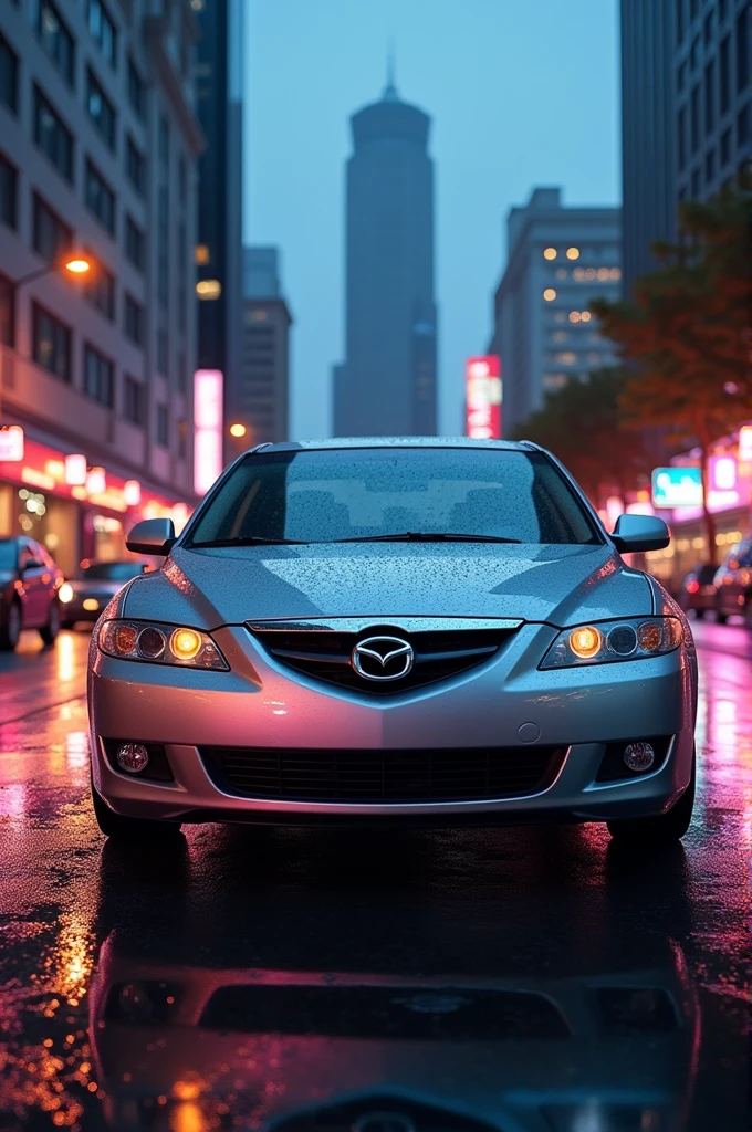 Mazda 6 2004 pearl gray wallpaper in city background for phone
