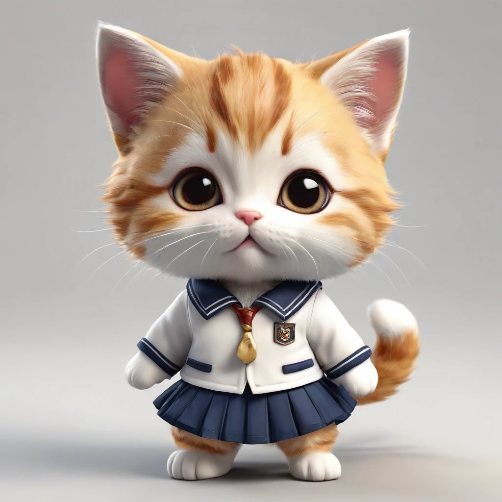 Highest quality,animal,cute,No humans,kitten,Stand on two legs,Hands at your side,brown,Wearing school uniform