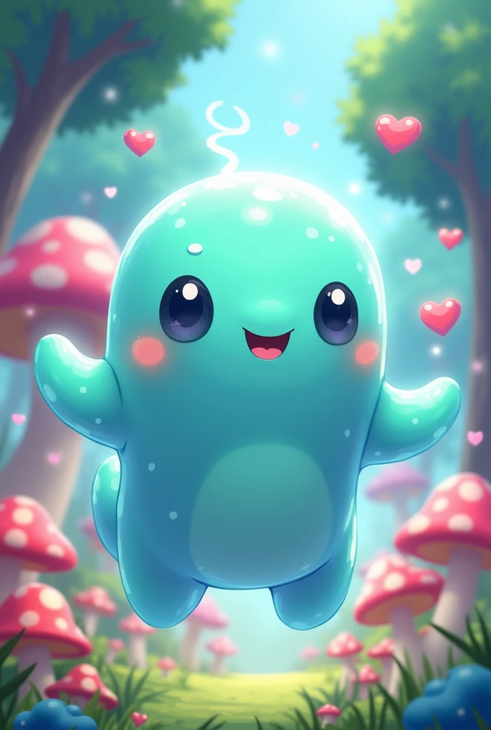 A cartoonized anime-style paladin slime, predominant slime appearance, no arms or legs