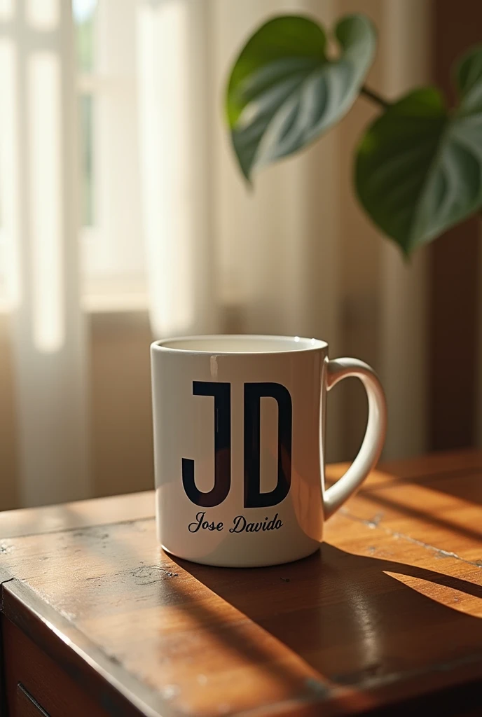 A mug with the acronym JD And below the acronym the name " Jose Davido"