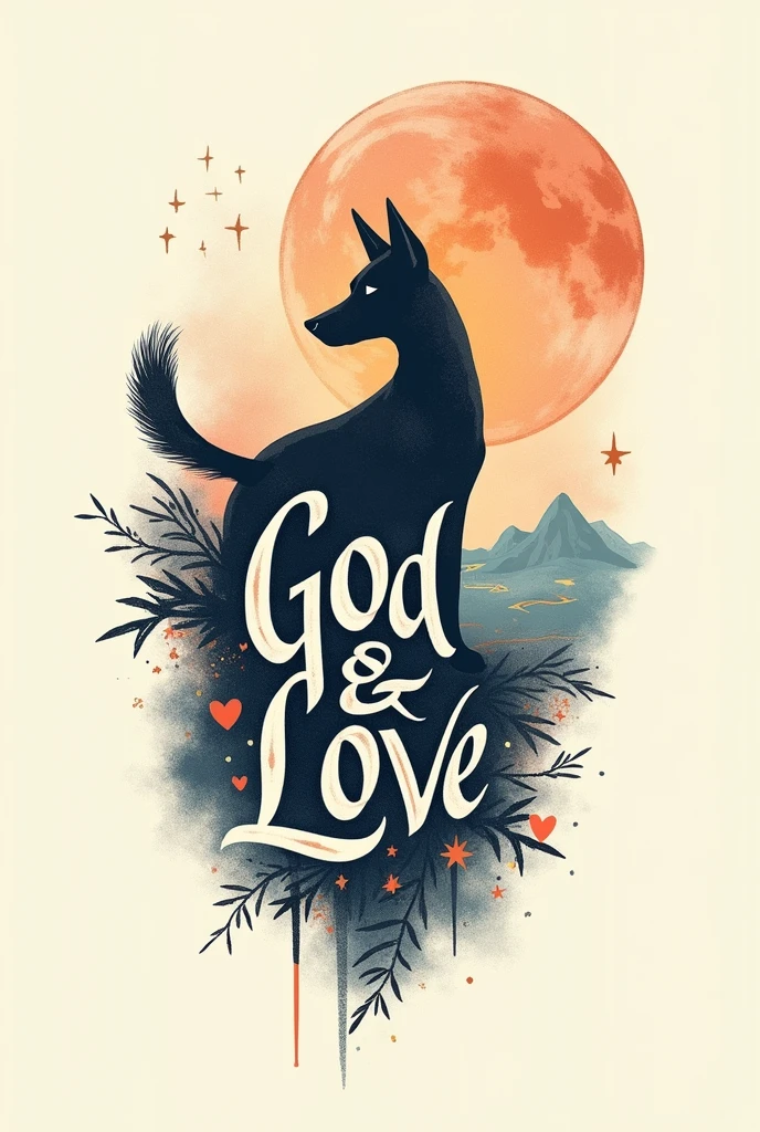 Create a tattoo that includes the name God , love, basenji silhouette and travel in 3d.
