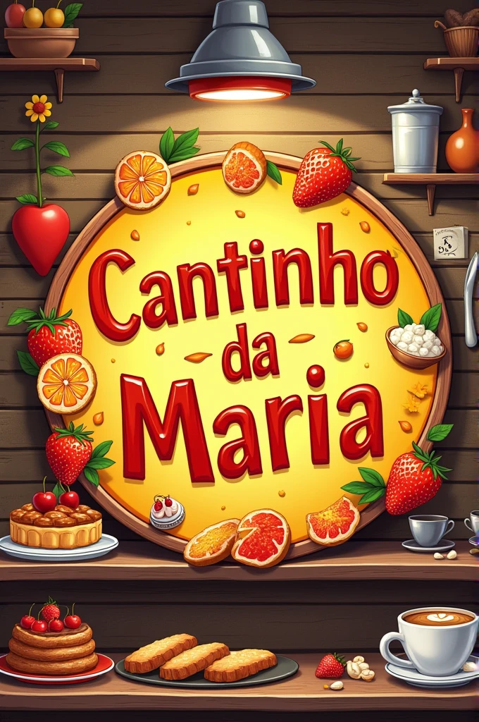 Create a snack bar logo for my business with the name Cantinho Da Maria