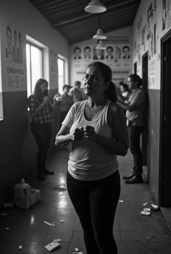 Create a black and white image of electoral fraud in Venezuela
