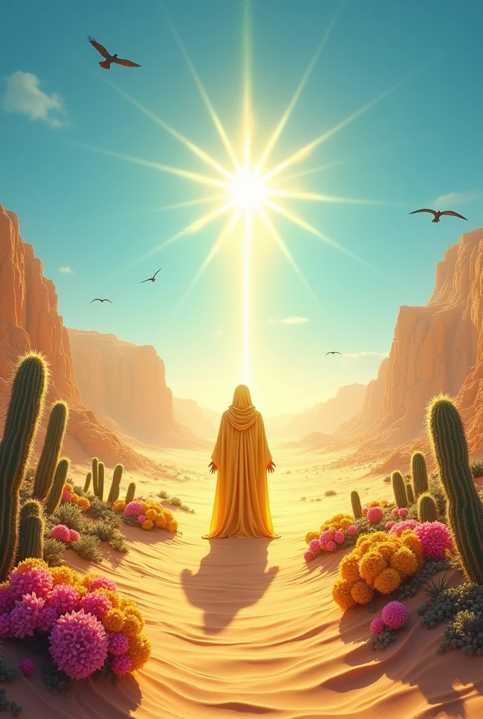GOD in the desert with flowering captus