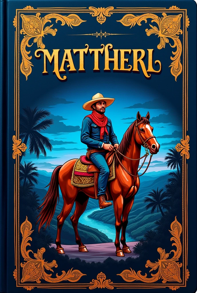 Create the cover of a cordel, from Rio Grande do Sul, with the name Matthew, with the predominant color dark blue