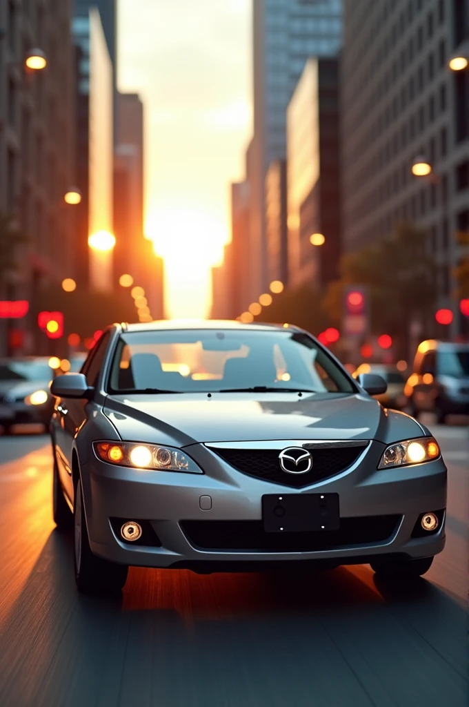 Wallpaper of mazda 6 2004 pearl gray color version 2.0 in city background for phone