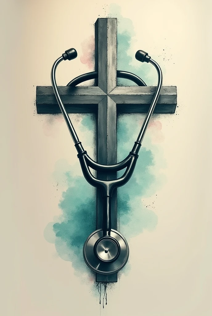 Tattoo of a modern cross with a stethoscope
