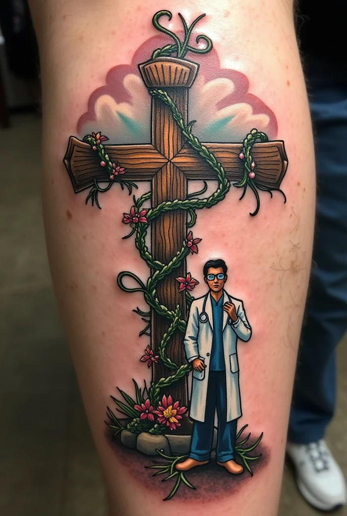 Tattoo relating medicine to the cross