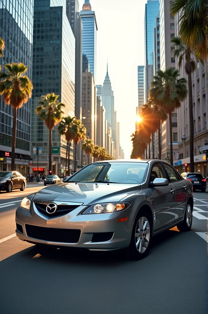 Mazda 6 2004 pearl gray wallpaper in city background for phone