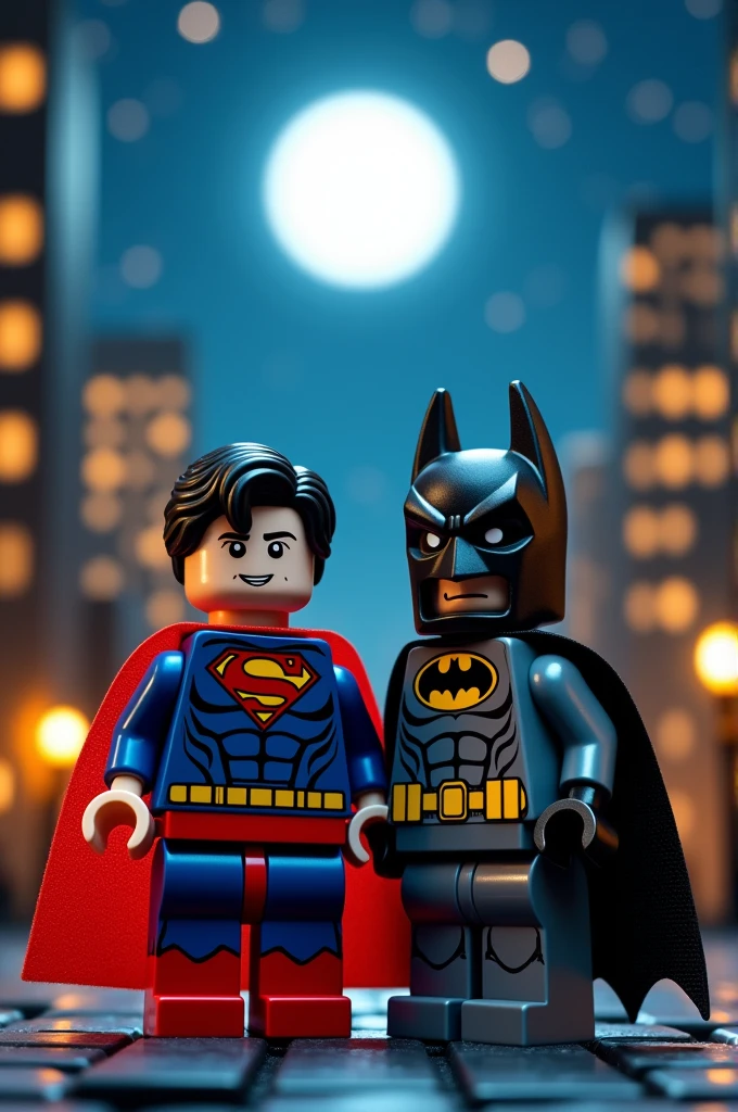 Superman and Batman in lego art, night