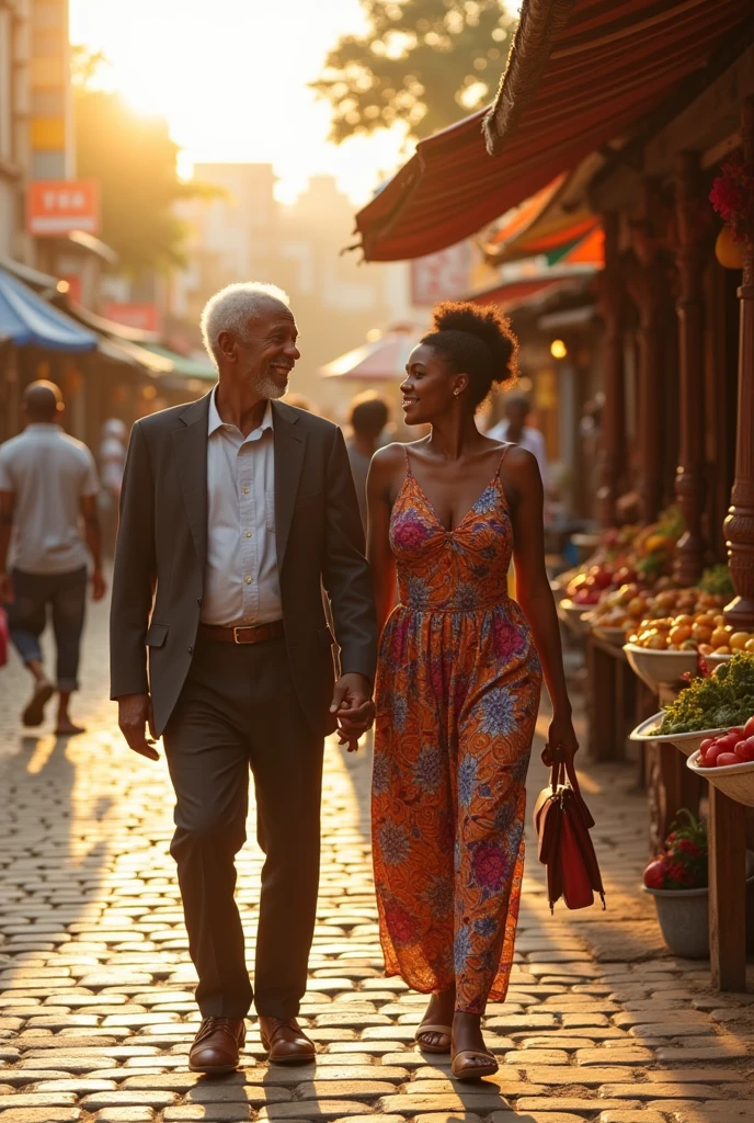 A street in Douala with a rich old man in the company of a pretty young girl dreaming