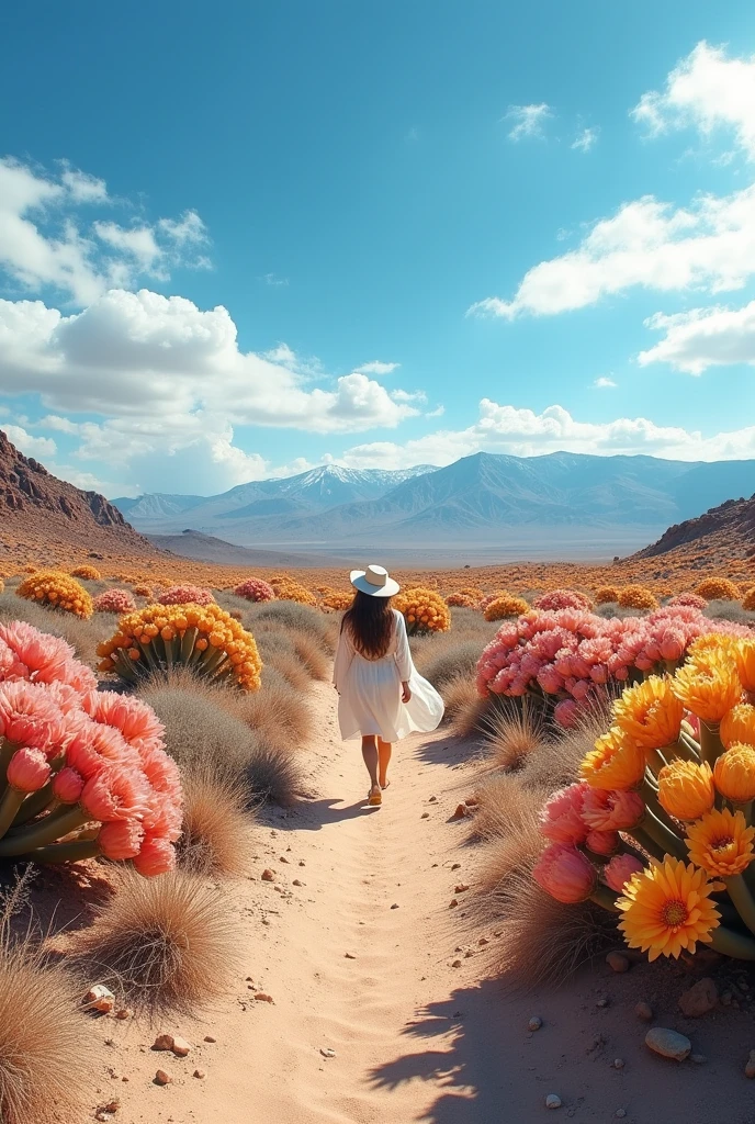 in the desert with flowering cactus